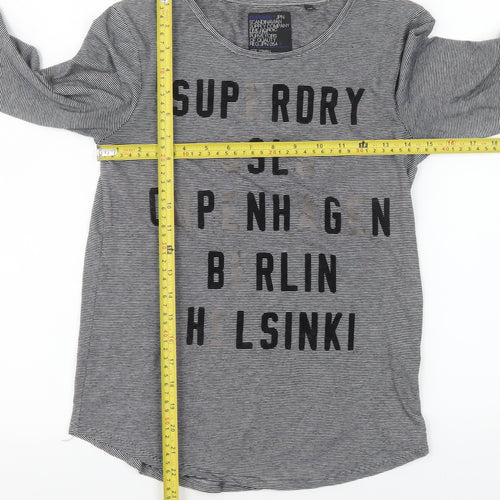 Superdry Women’s Grey Striped Long Sleeve Crew Neck T-Shirt XS