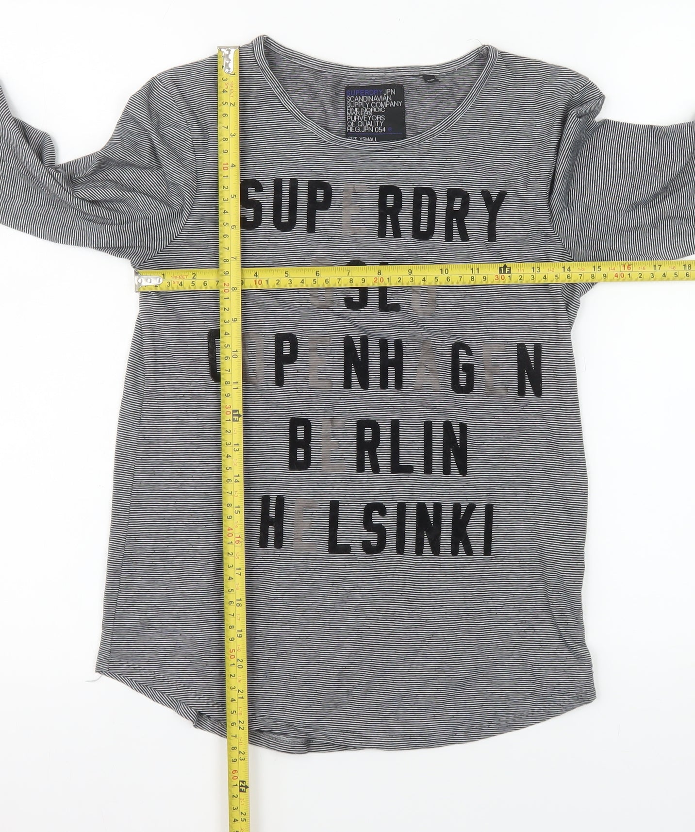 Superdry Women’s Grey Striped Long Sleeve Crew Neck T-Shirt XS