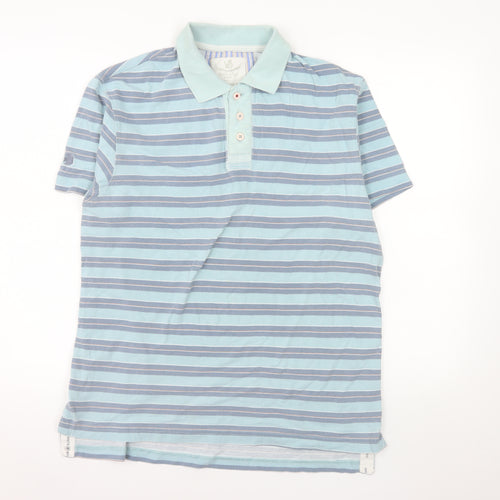White Stuff Men's Blue Striped Cotton Polo Shirt Size M