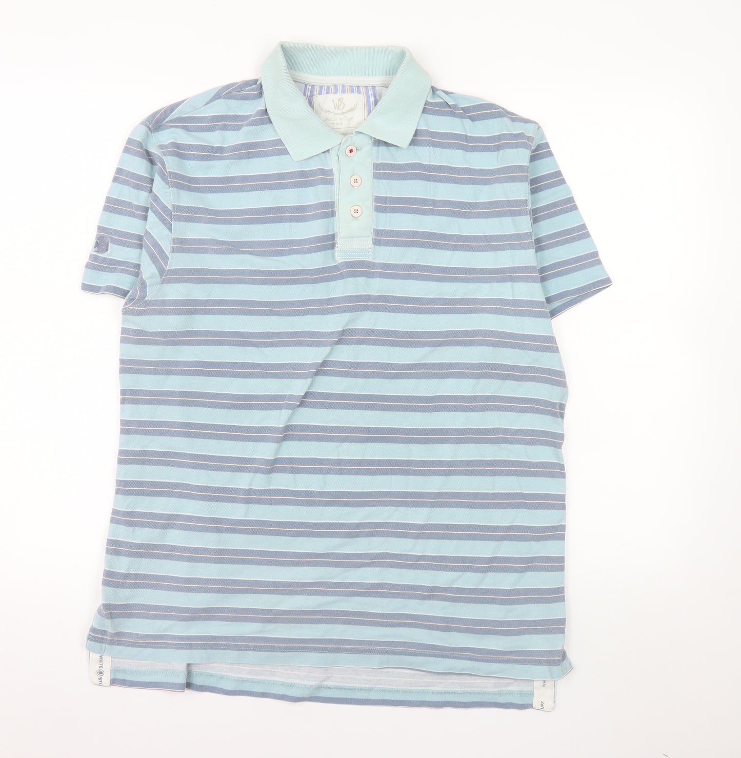White Stuff Men's Blue Striped Cotton Polo Shirt Size M