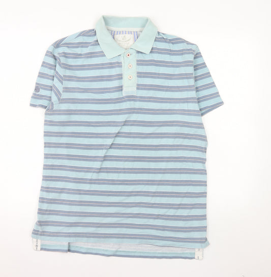 White Stuff Men's Blue Striped Cotton Polo Shirt Size M
