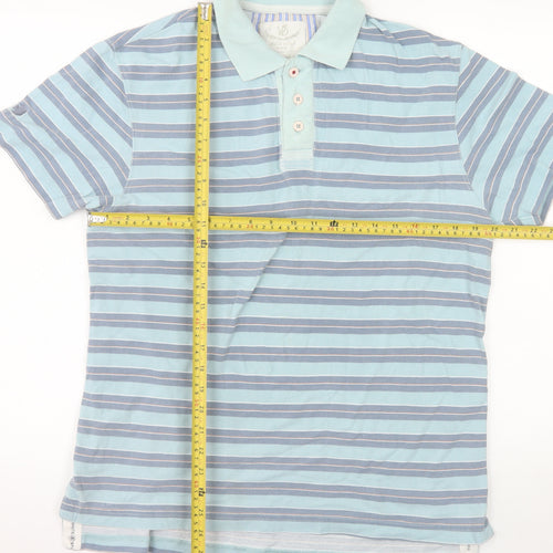 White Stuff Men's Blue Striped Cotton Polo Shirt Size M