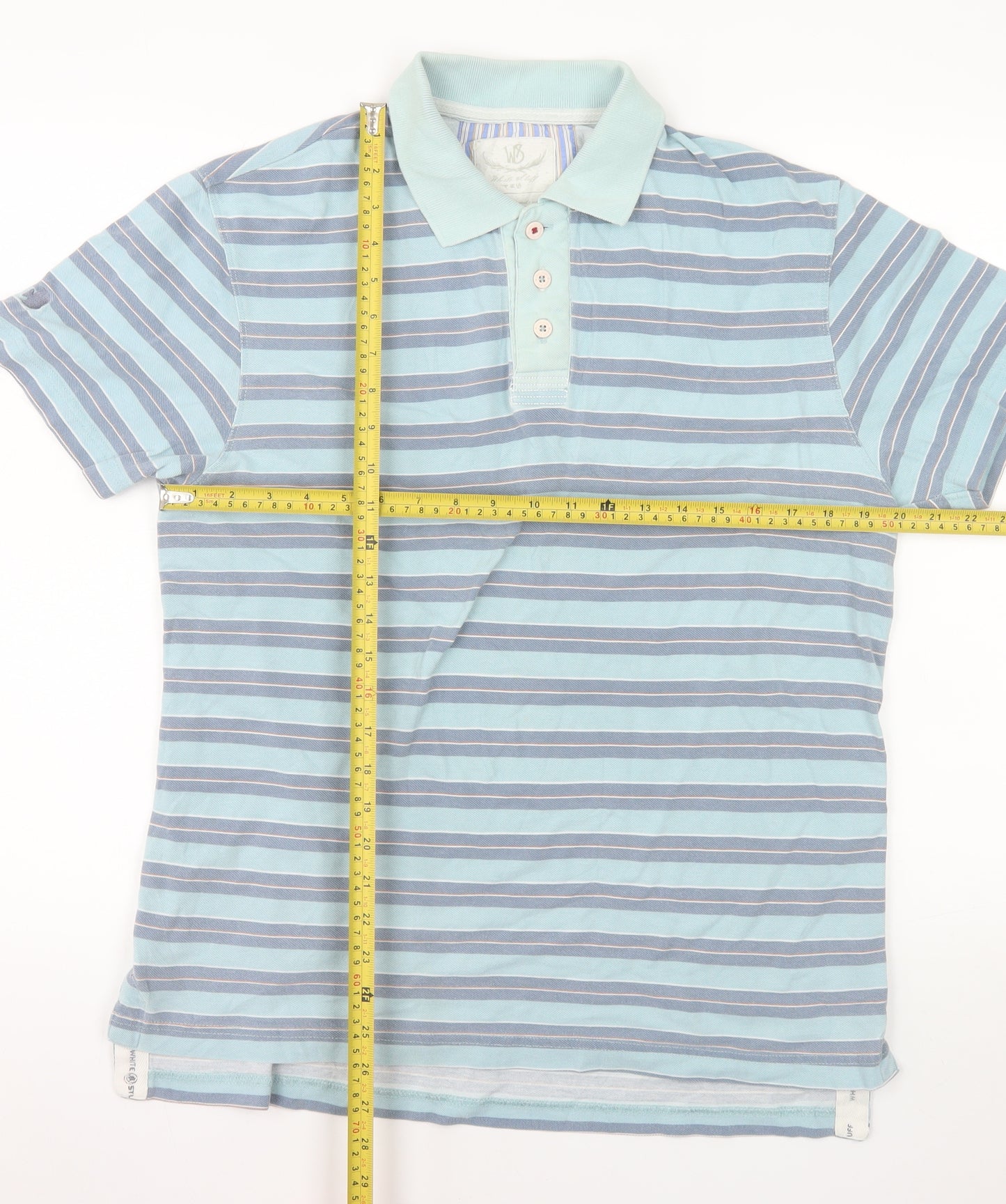 White Stuff Men's Blue Striped Cotton Polo Shirt Size M