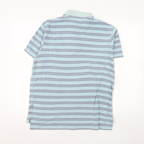White Stuff Men's Blue Striped Cotton Polo Shirt Size M