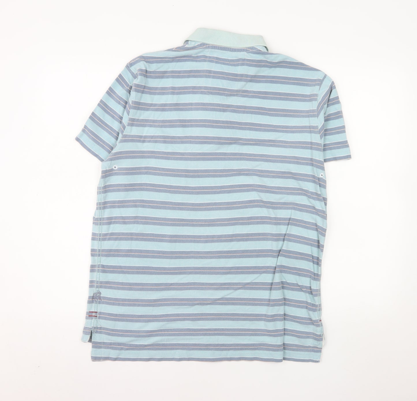 White Stuff Men's Blue Striped Cotton Polo Shirt Size M