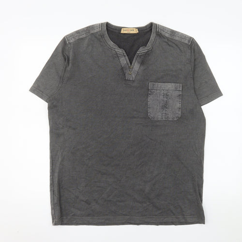 Red Jack Men’s Grey Henley Short Sleeve Classic Cotton Shirt L