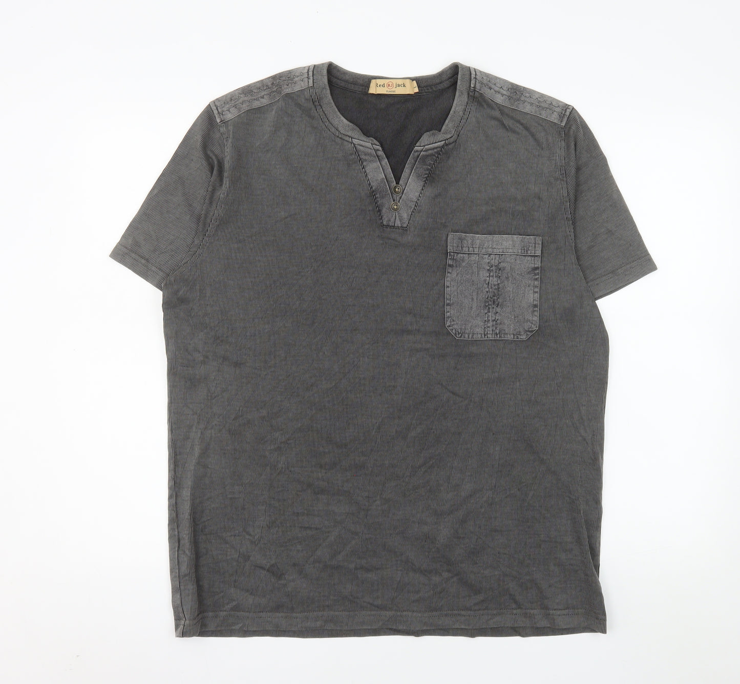 Red Jack Men’s Grey Henley Short Sleeve Classic Cotton Shirt L