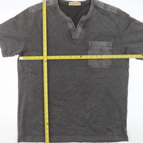 Red Jack Men’s Grey Henley Short Sleeve Classic Cotton Shirt L
