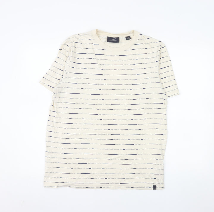 Scotch & Soda Men's Beige Striped Crew Neck Cotton T-Shirt M