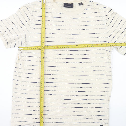 Scotch & Soda Men's Beige Striped Crew Neck Cotton T-Shirt M
