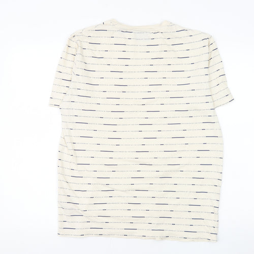 Scotch & Soda Men's Beige Striped Crew Neck Cotton T-Shirt M