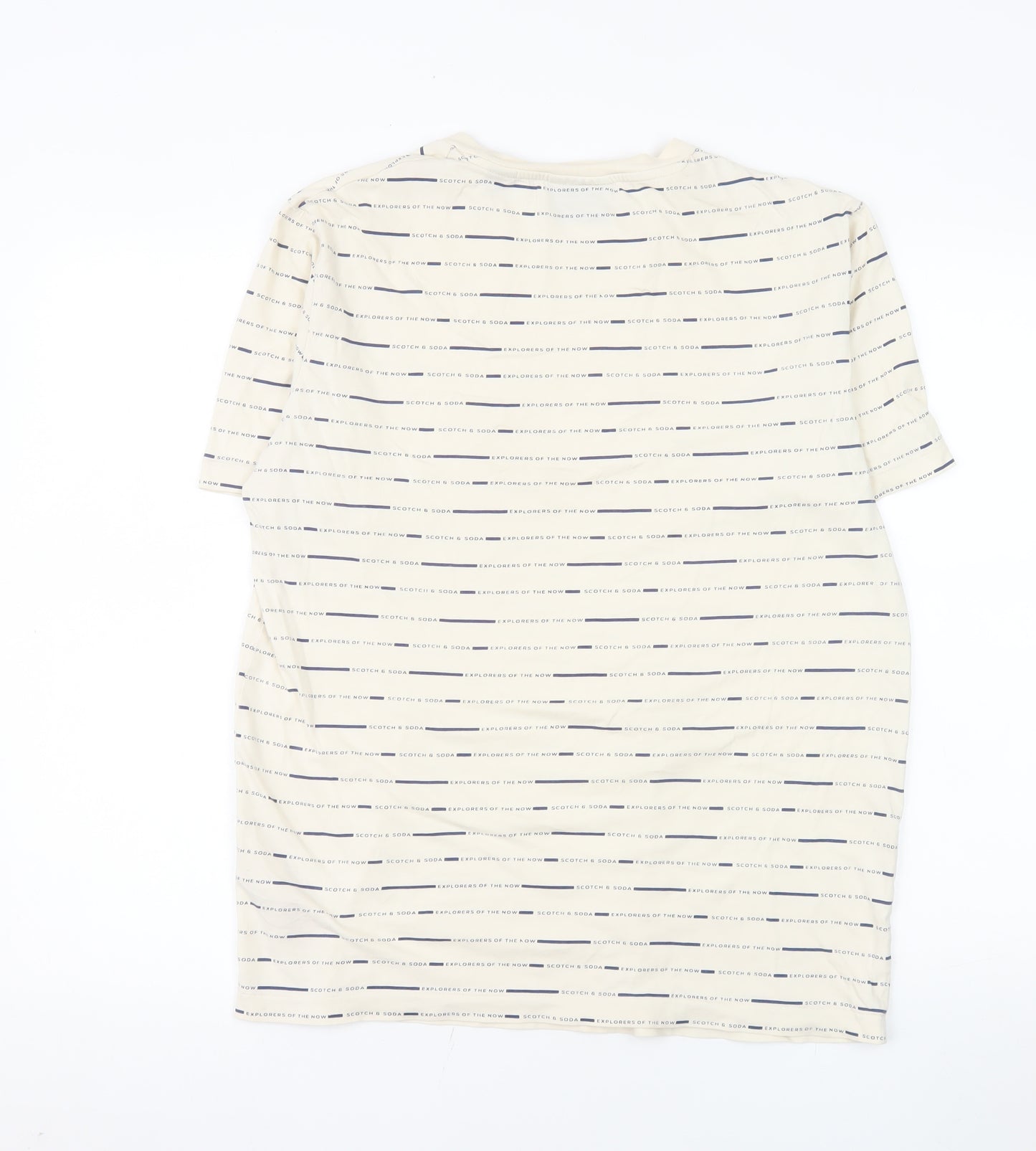 Scotch & Soda Men's Beige Striped Crew Neck Cotton T-Shirt M