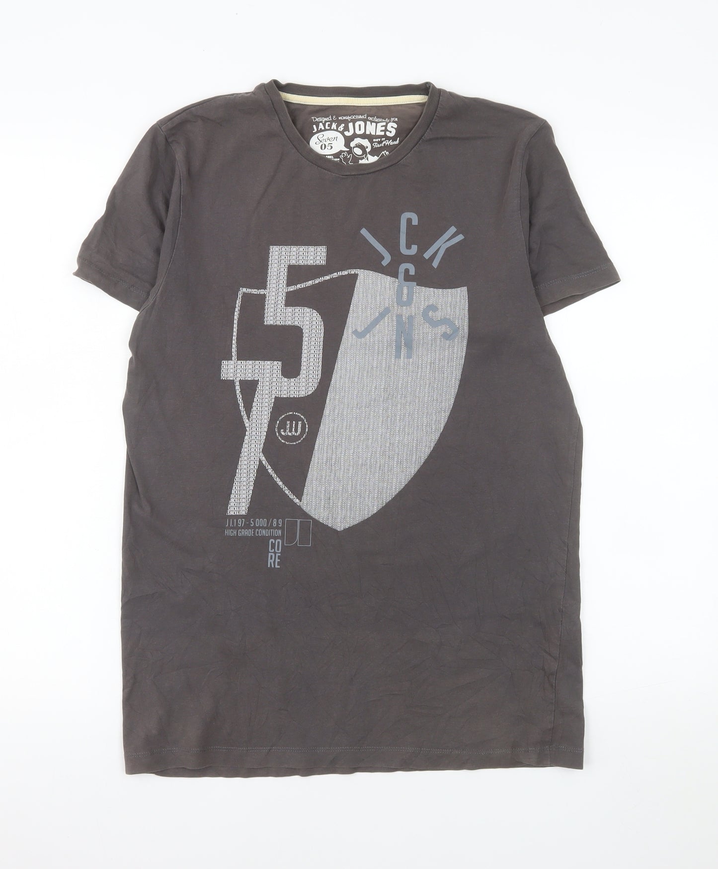 Jack & Jones Men's Grey Graphic Print Cotton T-Shirt Size M