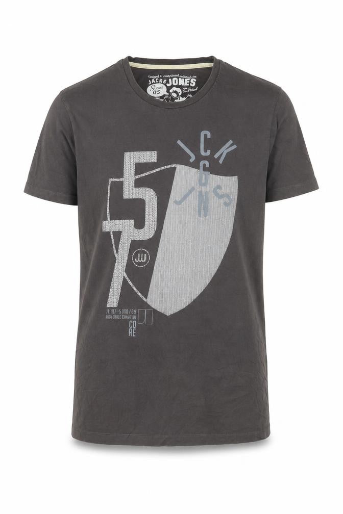 Jack & Jones Men's Grey Graphic Print Cotton T-Shirt Size M