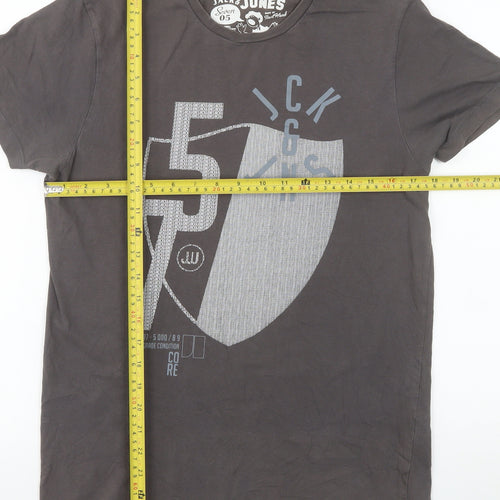 Jack & Jones Men's Grey Graphic Print Cotton T-Shirt Size M