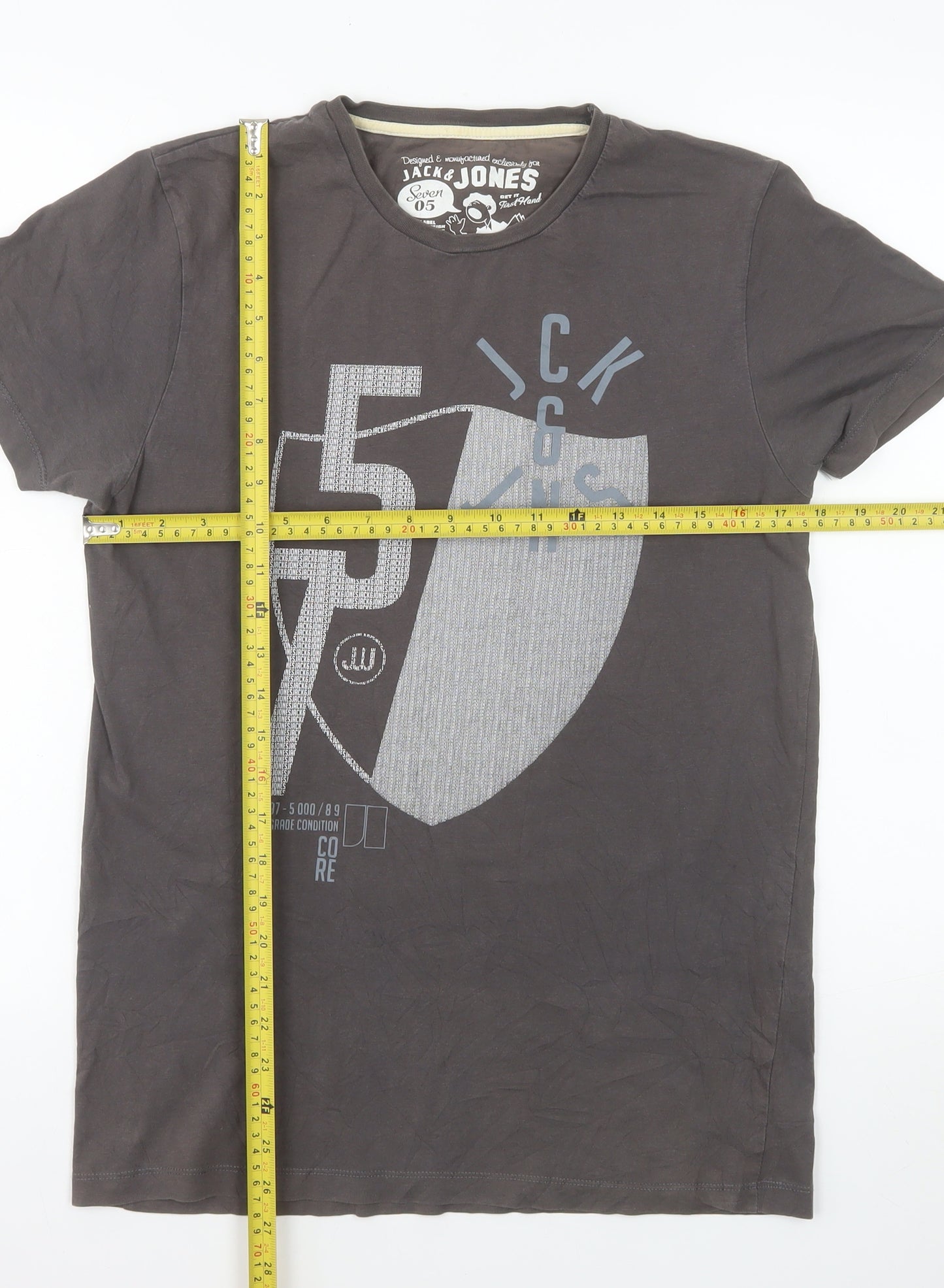 Jack & Jones Men's Grey Graphic Print Cotton T-Shirt Size M