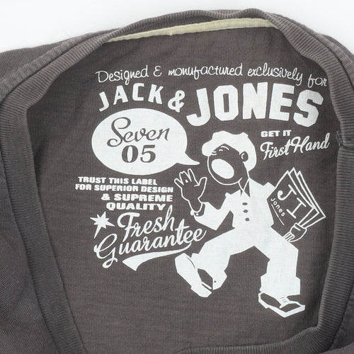 Jack & Jones Men's Grey Graphic Print Cotton T-Shirt Size M
