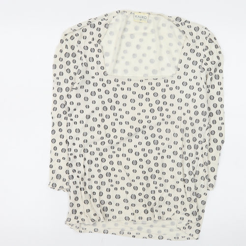 Kaliko Womens Polka Dot Long Sleeve Top Size 12 Beige Viscose Blend