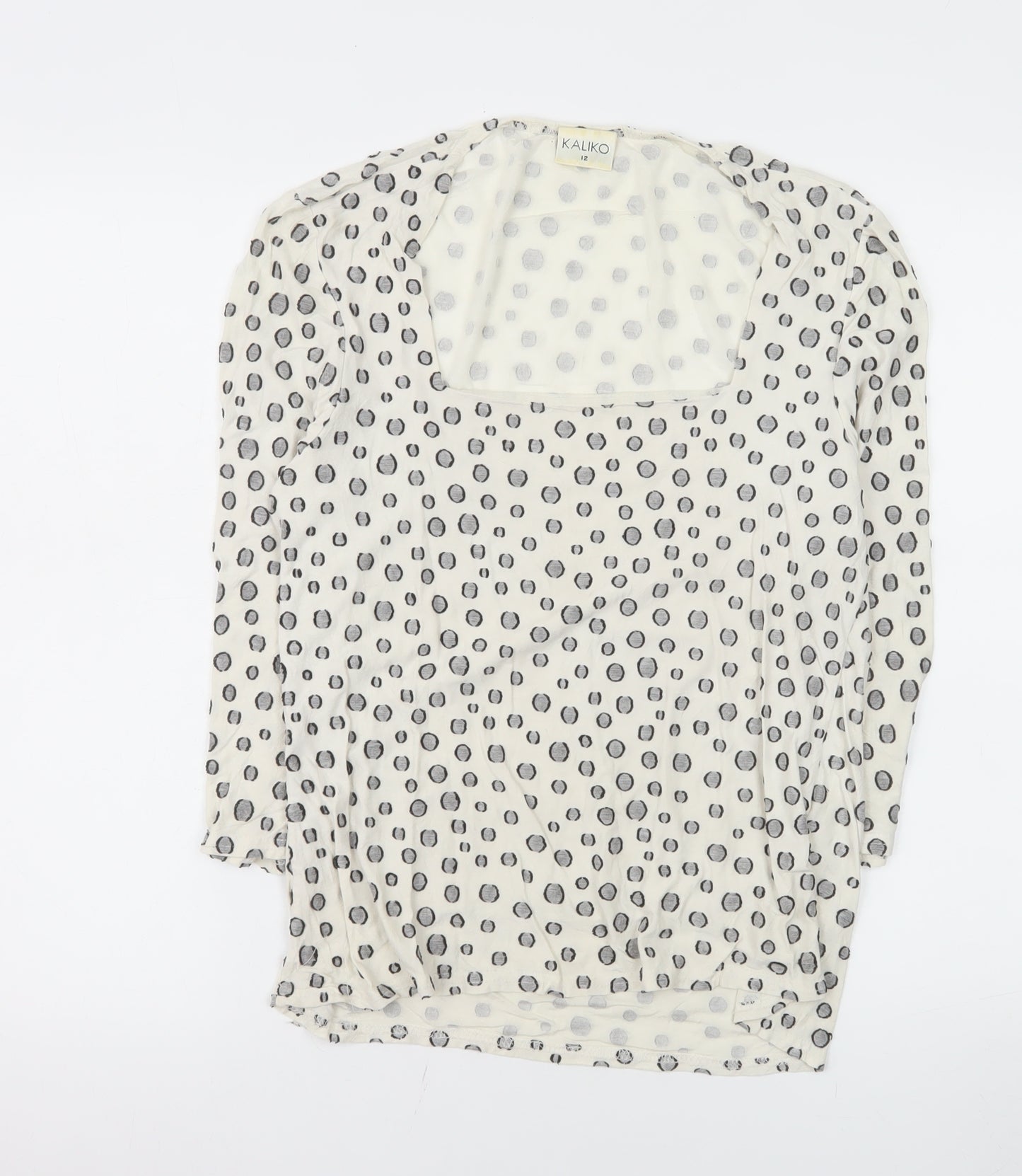 Kaliko Womens Polka Dot Long Sleeve Top Size 12 Beige Viscose Blend