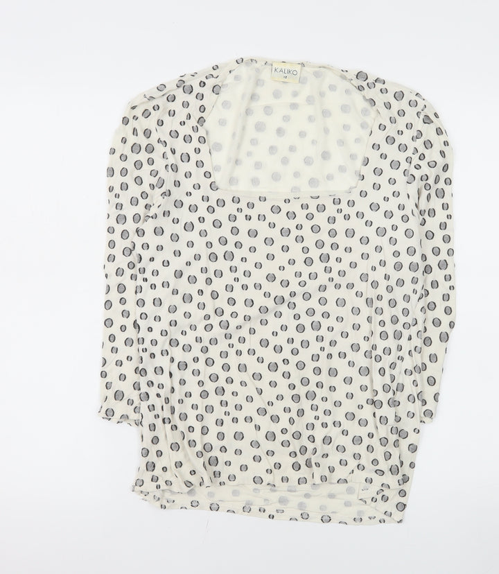 Kaliko Womens Polka Dot Long Sleeve Top Size 12 Beige Viscose Blend