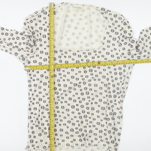 Kaliko Womens Polka Dot Long Sleeve Top Size 12 Beige Viscose Blend