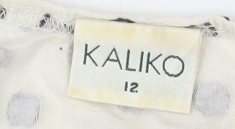 Kaliko Womens Polka Dot Long Sleeve Top Size 12 Beige Viscose Blend