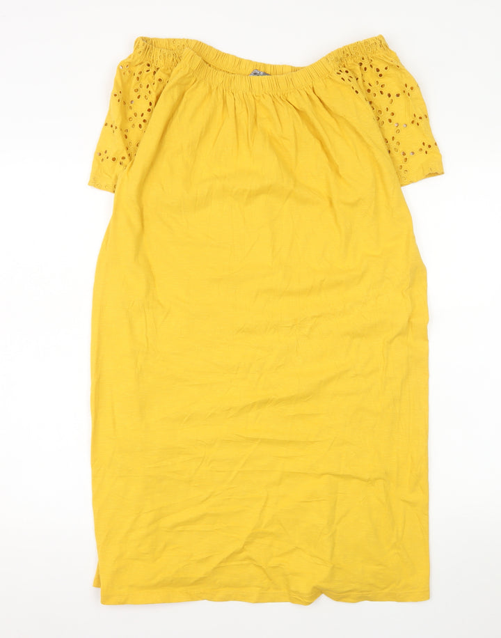 Nutmeg Women's Yellow Cotton Off Shoulder Shift Dress Size 14