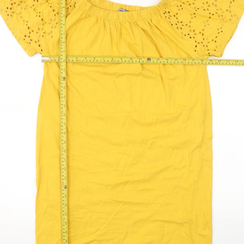 Nutmeg Women's Yellow Cotton Off Shoulder Shift Dress Size 14
