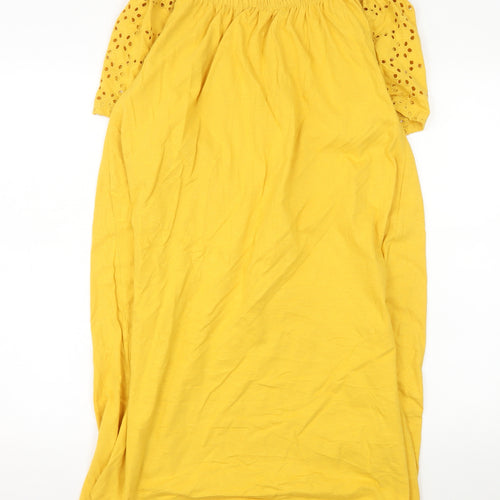 Nutmeg Women's Yellow Cotton Off Shoulder Shift Dress Size 14