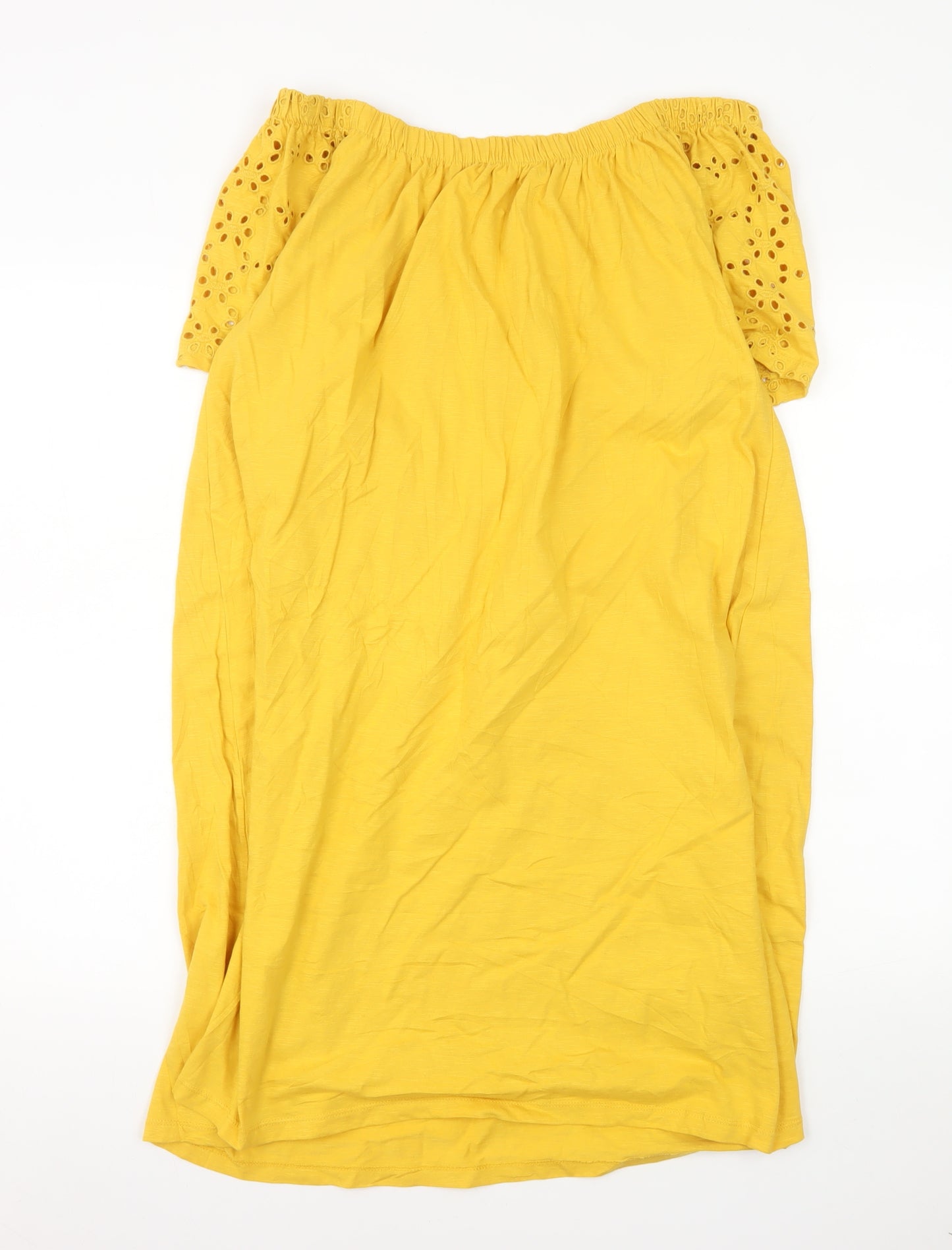 Nutmeg Women's Yellow Cotton Off Shoulder Shift Dress Size 14