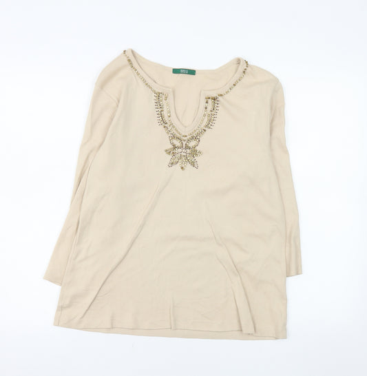 Marks and Spencer Women Beige Beaded Long Sleeve Tunic Top UK 20