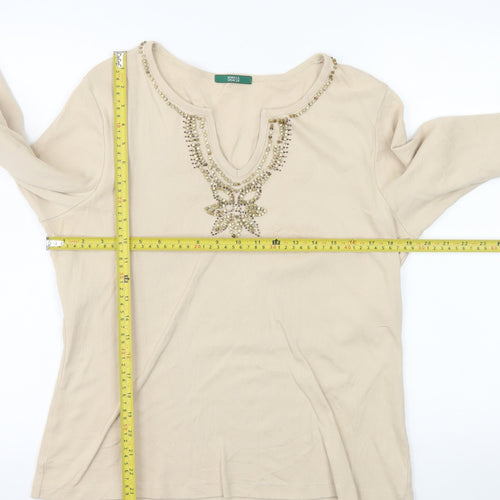 Marks and Spencer Women Beige Beaded Long Sleeve Tunic Top UK 20