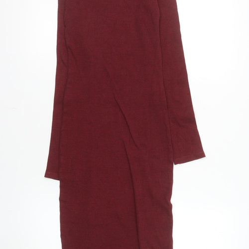 Pull & Bear Women Red Midi Bodycon Knit Dress Size 10