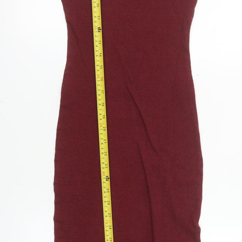 Pull & Bear Women Red Midi Bodycon Knit Dress Size 10