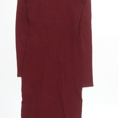 Pull & Bear Women Red Midi Bodycon Knit Dress Size 10