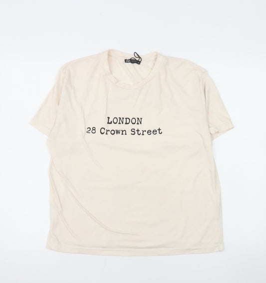Zara Women Beige London Print Short Sleeve Basic T-Shirt M