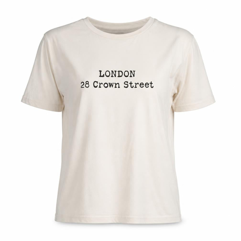 Zara Women Beige London Print Short Sleeve Basic T-Shirt M