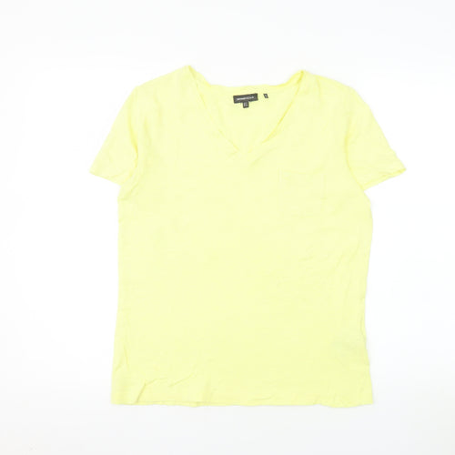 Superdry Women’s Yellow V-Neck Cotton Blend T-Shirt Size 8