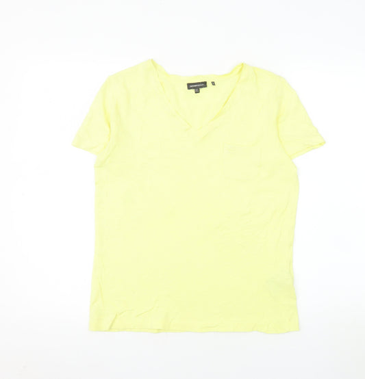 Superdry Women’s Yellow V-Neck Cotton Blend T-Shirt Size 8
