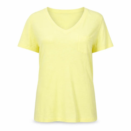 Front view of Superdry Women’s Yellow V-Neck Cotton Blend T-Shirt, size UK 8