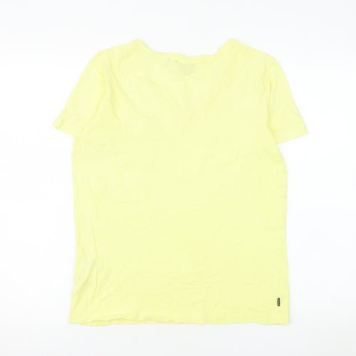 Superdry Women’s Yellow V-Neck Cotton Blend T-Shirt Size 8