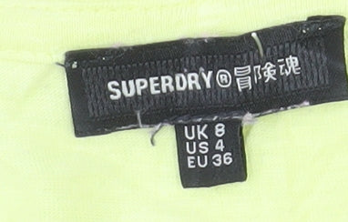 Superdry Women’s Yellow V-Neck Cotton Blend T-Shirt Size 8
