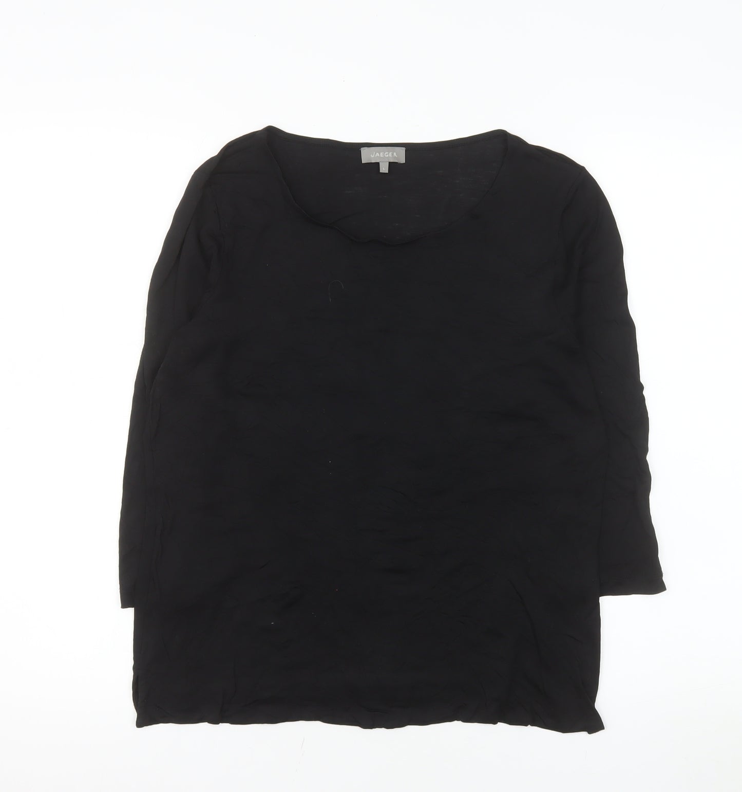 Jaeger Women's Black Lyocell Tunic Top Size L Round Neck 3/4 Sleeve