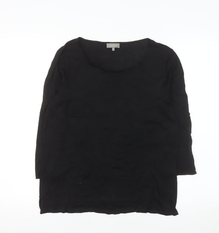 Jaeger Women's Black Lyocell Tunic Top Size L Round Neck 3/4 Sleeve