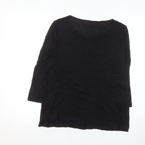 Jaeger Women's Black Lyocell Tunic Top Size L Round Neck 3/4 Sleeve