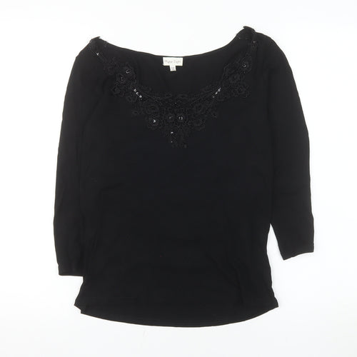 Phase Eight Women's Black 3/4 Sleeve Lace Neck Tunic Blouse Size 12