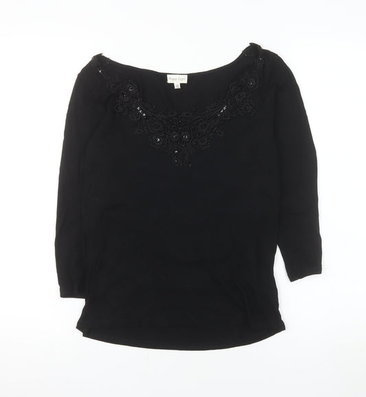 Phase Eight Women's Black 3/4 Sleeve Lace Neck Tunic Blouse Size 12