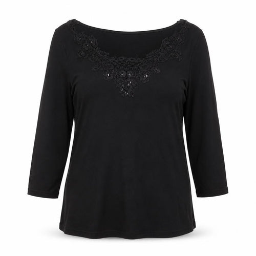 Phase Eight Women's Black 3/4 Sleeve Lace Neck Tunic Blouse Size 12