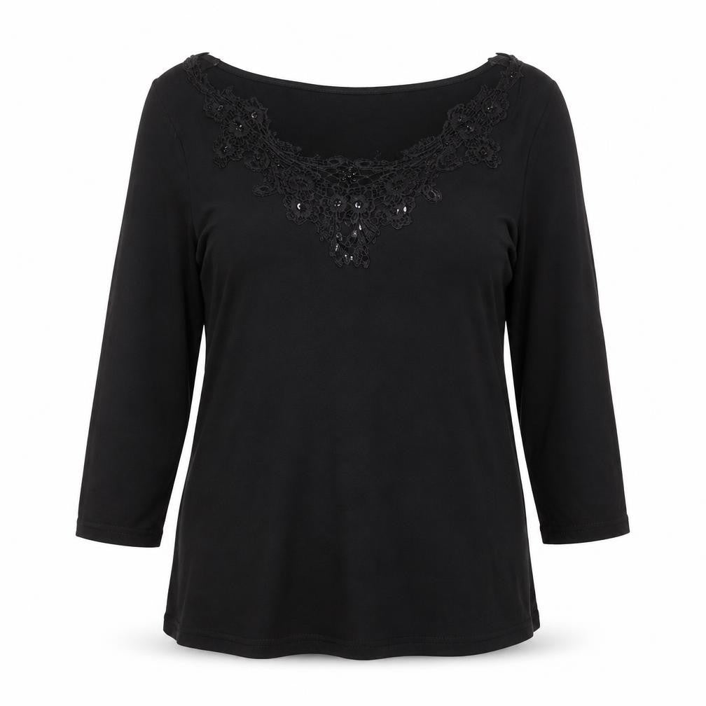 Phase Eight Women's Black 3/4 Sleeve Lace Neck Tunic Blouse Size 12