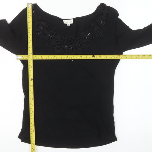 Phase Eight Women's Black 3/4 Sleeve Lace Neck Tunic Blouse Size 12